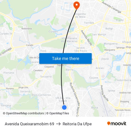 Avenida Queixaramobim 69 to Reitoria Da Ufpe map