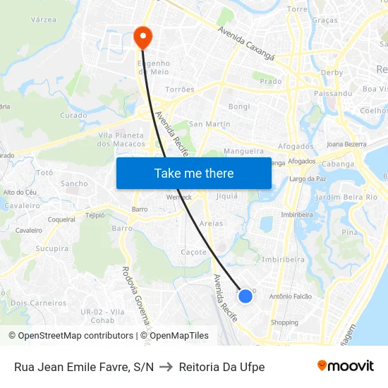 Rua Jean Emile Favre, S/N to Reitoria Da Ufpe map
