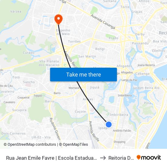 Rua Jean Emile Favre | Escola Estadual Eleonor Rosenvelt to Reitoria Da Ufpe map