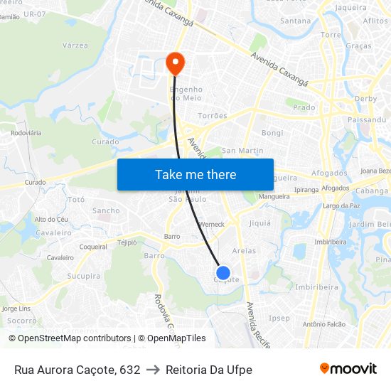 Rua Aurora Caçote, 632 to Reitoria Da Ufpe map