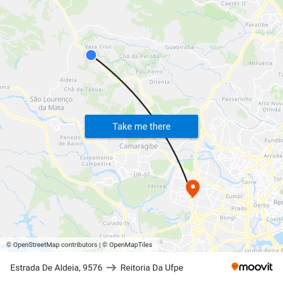 Estrada De Aldeia, 9576 to Reitoria Da Ufpe map