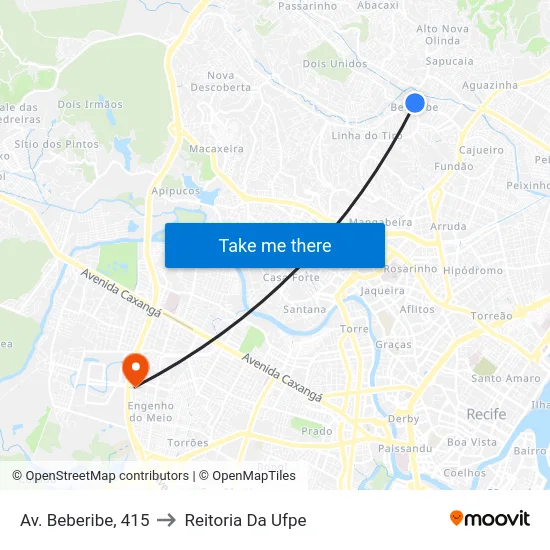 Av. Beberibe, 415 to Reitoria Da Ufpe map