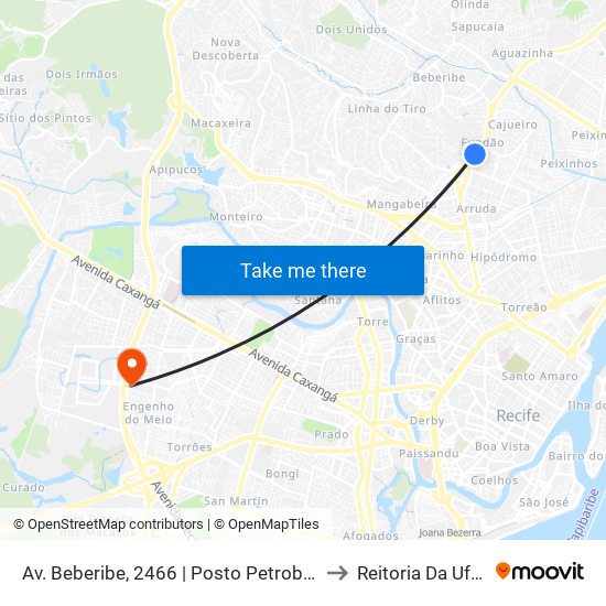 Av. Beberibe, 2466 | Posto Petrobrás to Reitoria Da Ufpe map