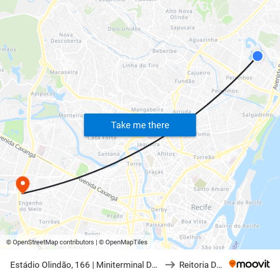 Estádio Olindão, 166 | Miniterminal De Jardim Brasil I to Reitoria Da Ufpe map