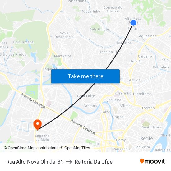 Rua Alto Nova Olinda, 31 to Reitoria Da Ufpe map