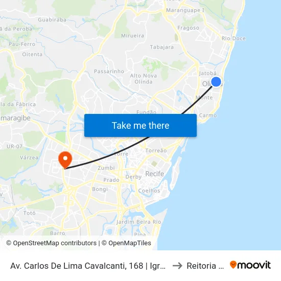 Av. Carlos De Lima Cavalcanti, 168 | Igreja Batista Em Bairro Novo to Reitoria Da Ufpe map