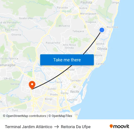 Terminal Jardim Atlântico to Reitoria Da Ufpe map