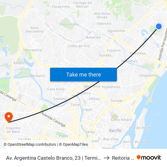 Av. Argentina Castelo Branco, 23 | Terminal De Ouro Preto (Argentina) to Reitoria Da Ufpe map