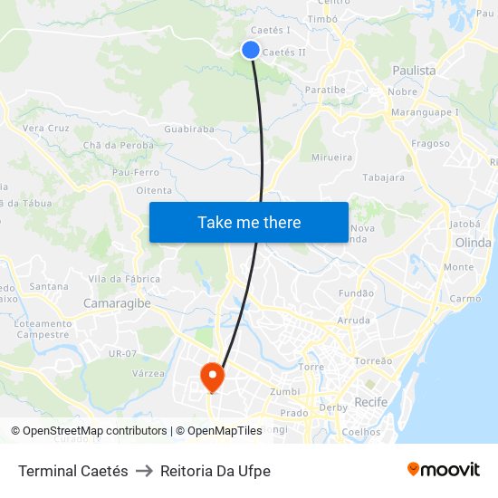 Terminal Caetés to Reitoria Da Ufpe map