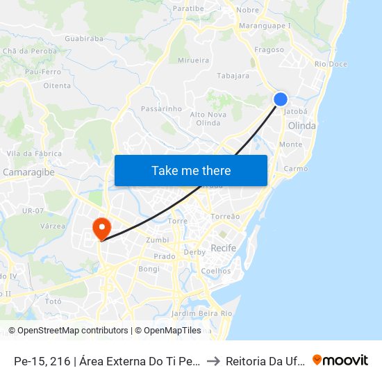 Pe-15, 216 |  Área Externa Do Ti Pe-15 to Reitoria Da Ufpe map