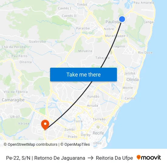Pe-22, S/N | Retorno De Jaguarana to Reitoria Da Ufpe map