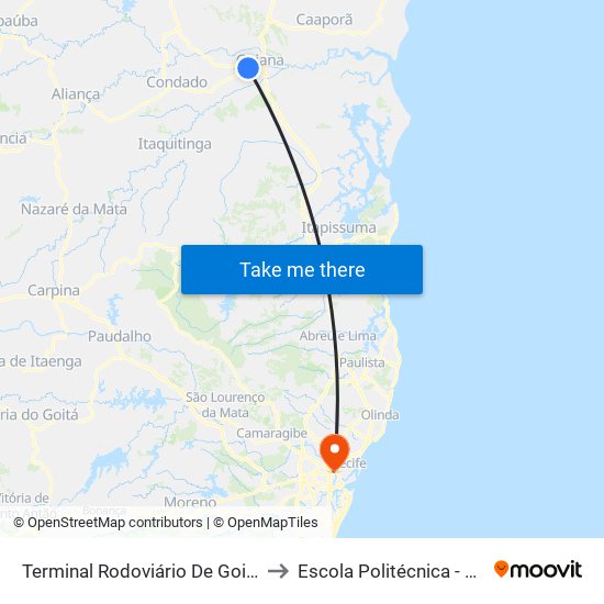 Terminal Rodoviário De Goiana to Escola Politécnica - Upe map