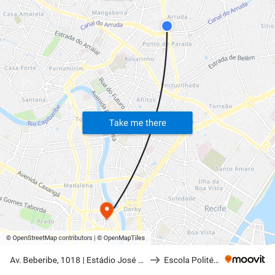 Av. Beberibe, 1018 | Estádio José Do Rego Maciel (Oeste) to Escola Politécnica - Upe map