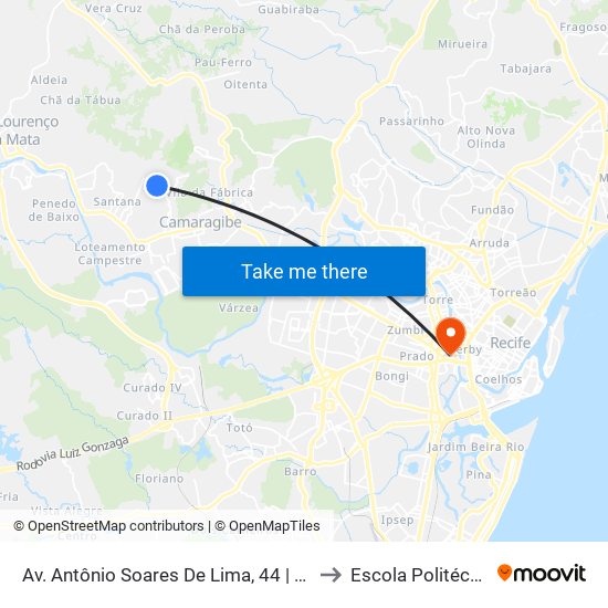 Av. Antônio Soares De Lima, 44 | Terminal Do Timbi to Escola Politécnica - Upe map