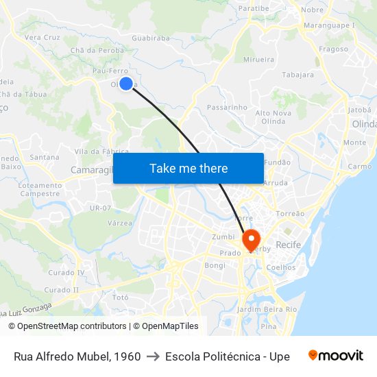 Rua Alfredo Mubel, 1960 to Escola Politécnica - Upe map