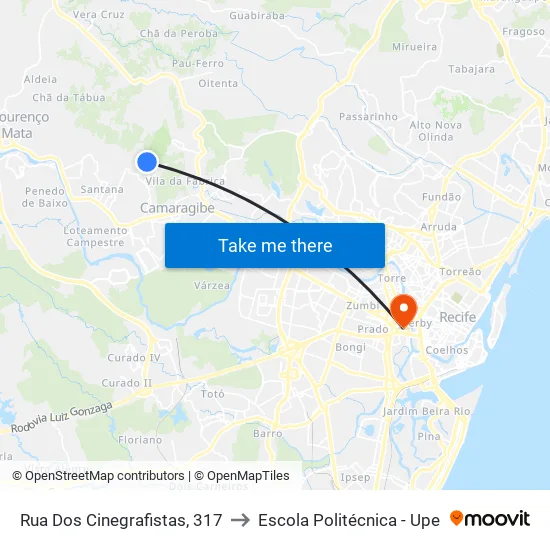 Rua Dos Cinegrafistas, 317 to Escola Politécnica - Upe map