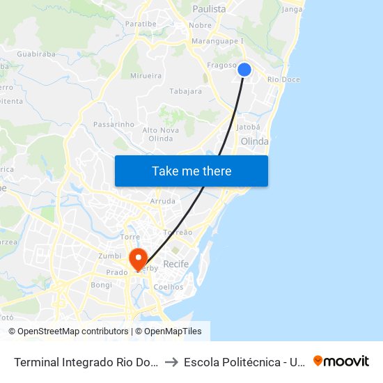 Terminal Integrado Rio Doce to Escola Politécnica - Upe map
