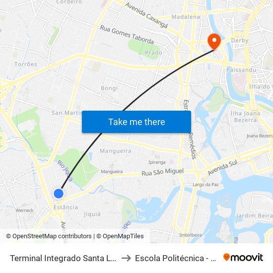 Terminal Integrado Santa Luzia to Escola Politécnica - Upe map