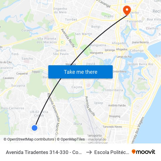 Avenida Tiradentes 314-330 - Cohab Recife - Pe Brasil to Escola Politécnica - Upe map