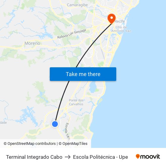 Terminal Integrado Cabo to Escola Politécnica - Upe map