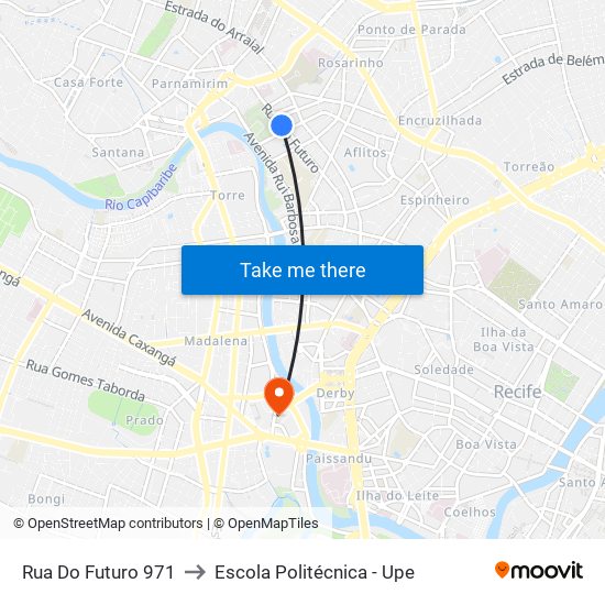 Rua Do Futuro 971 to Escola Politécnica - Upe map