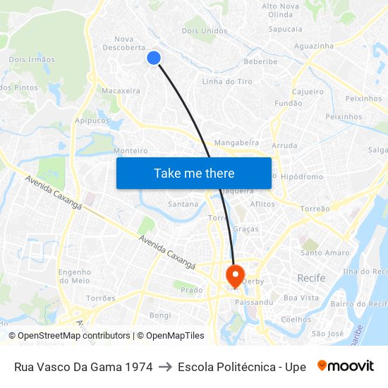 Rua Vasco Da Gama 1974 to Escola Politécnica - Upe map