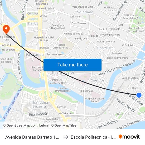 Avenida Dantas Barreto 1000 to Escola Politécnica - Upe map