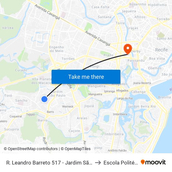 R. Leandro Barreto 517 - Jardim São Paulo Recife - Pe Brasil to Escola Politécnica - Upe map