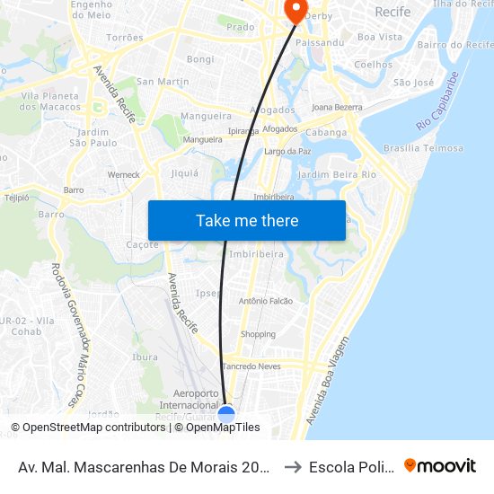 Av. Mal. Mascarenhas De Morais 203 | Aeroporto Do Recife - Imbiribeira to Escola Politécnica - Upe map