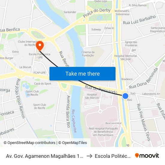 Av. Gov. Agamenon Magalhães 156 - Pista Central to Escola Politécnica - Upe map