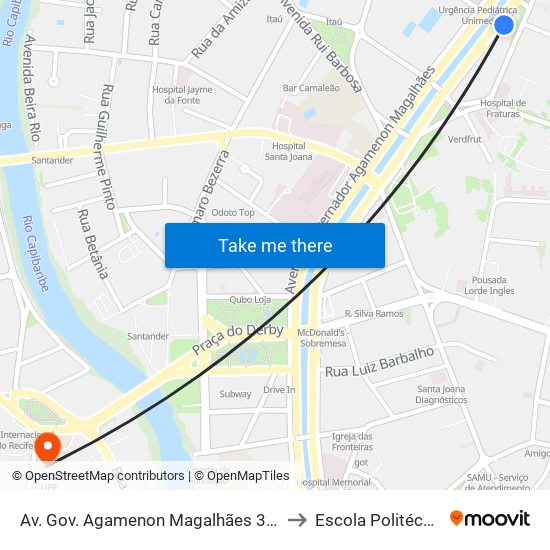 Av. Gov. Agamenon Magalhães 3130 - Pista Local to Escola Politécnica - Upe map