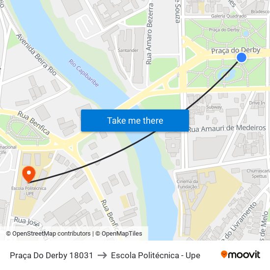 Praça Do Derby 18031 to Escola Politécnica - Upe map