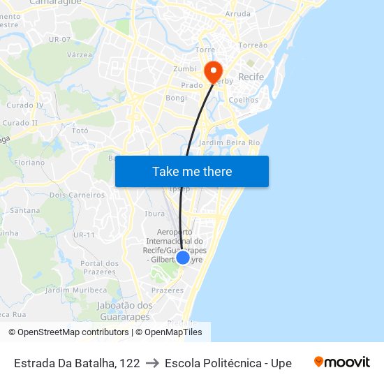 Estrada Da Batalha, 122 to Escola Politécnica - Upe map