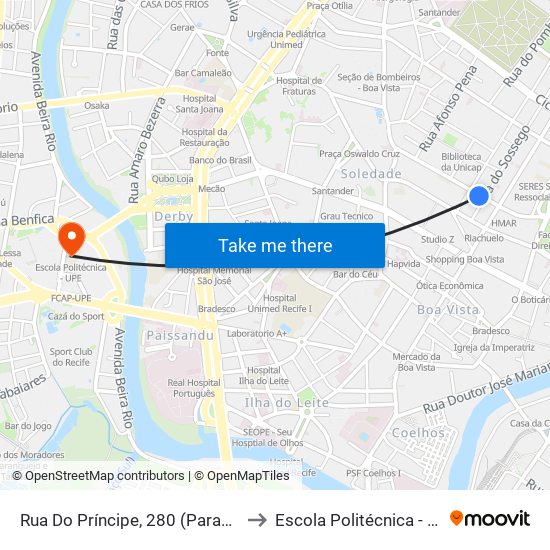 Rua Do Príncipe, 280 (Parada 3) to Escola Politécnica - Upe map
