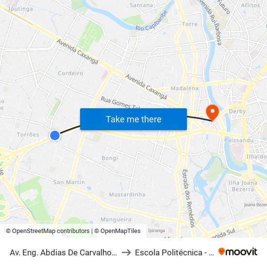 Av. Eng. Abdias De Carvalho, 285 to Escola Politécnica - Upe map