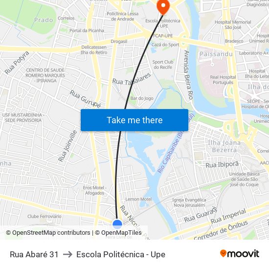 Rua Abaré 31 to Escola Politécnica - Upe map