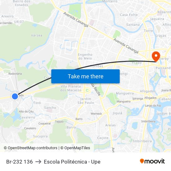 Br-232 136 to Escola Politécnica - Upe map