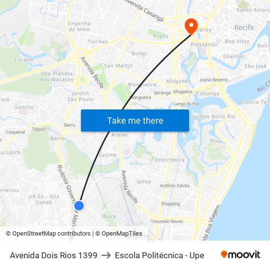 Avenida Dois Rios 1399 to Escola Politécnica - Upe map