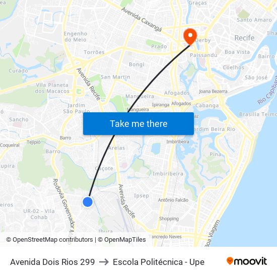 Avenida Dois Rios 299 to Escola Politécnica - Upe map