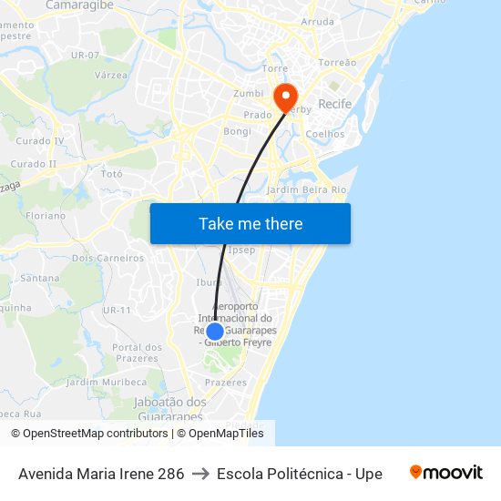 Avenida Maria Irene 286 to Escola Politécnica - Upe map
