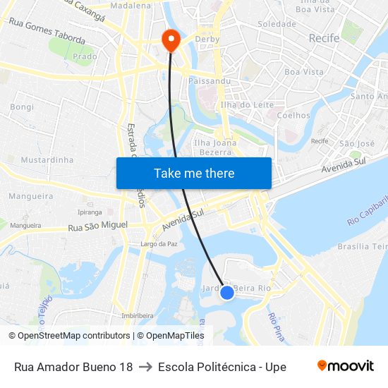 Rua Amador Bueno 18 to Escola Politécnica - Upe map