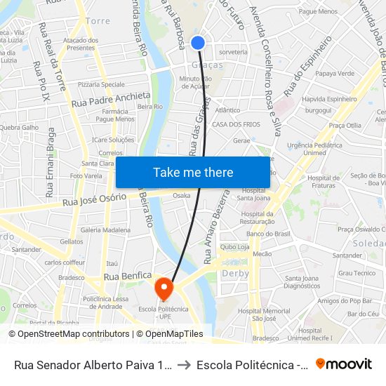 Rua Senador Alberto Paiva 10017 to Escola Politécnica - Upe map