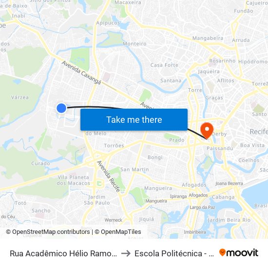 Rua Acadêmico Hélio Ramos 88 to Escola Politécnica - Upe map