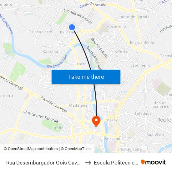 Rua Desembargador Góis Cavalcante 460 to Escola Politécnica - Upe map