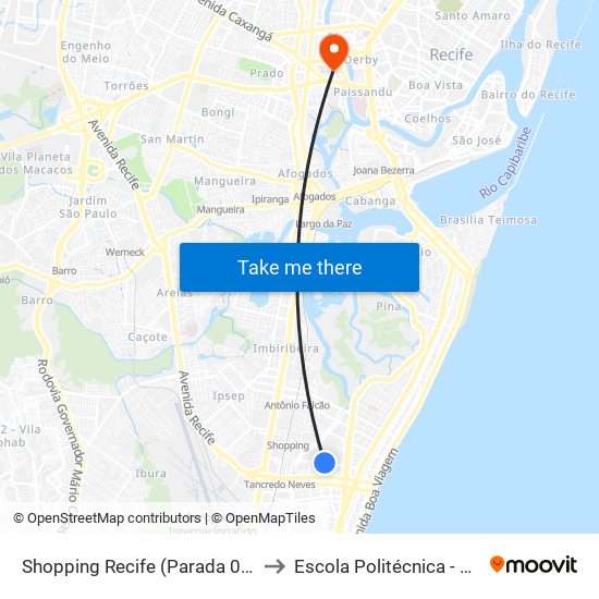 Shopping Recife (Parada 02b) to Escola Politécnica - Upe map