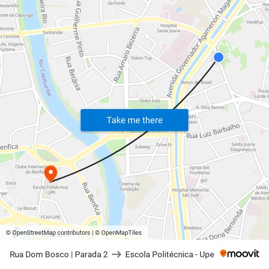 Rua Dom Bosco | Parada 2 to Escola Politécnica - Upe map