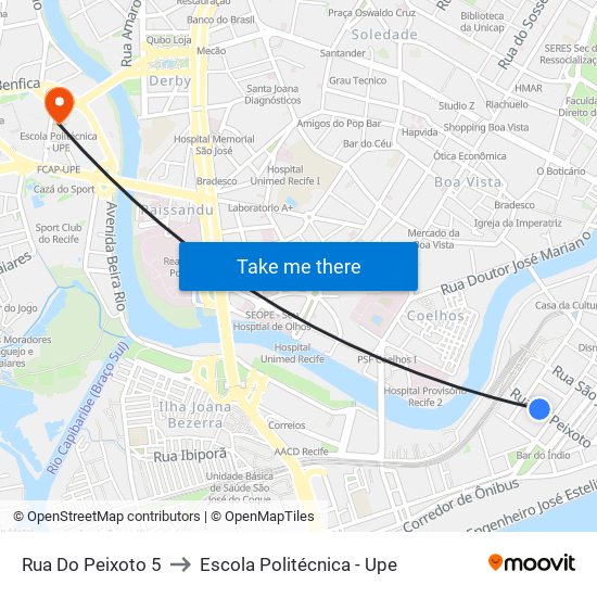 Rua Do Peixoto 5 to Escola Politécnica - Upe map