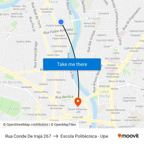 Rua Conde De Irajá 267 to Escola Politécnica - Upe map