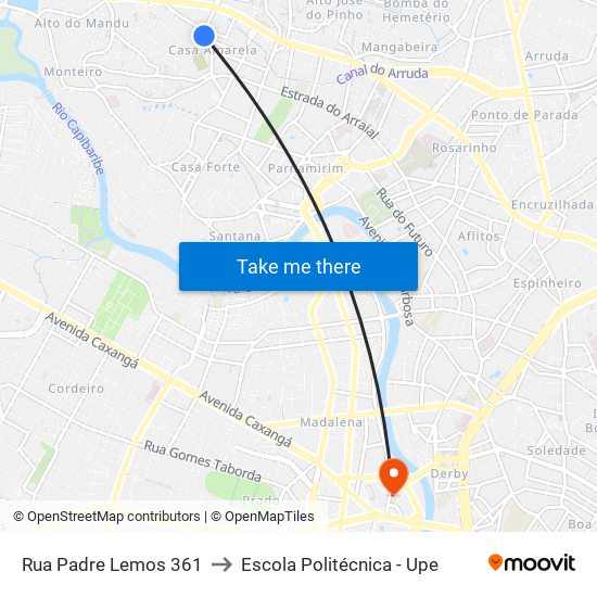 Rua Padre Lemos 361 to Escola Politécnica - Upe map