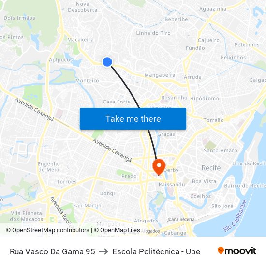 Rua Vasco Da Gama 95 to Escola Politécnica - Upe map